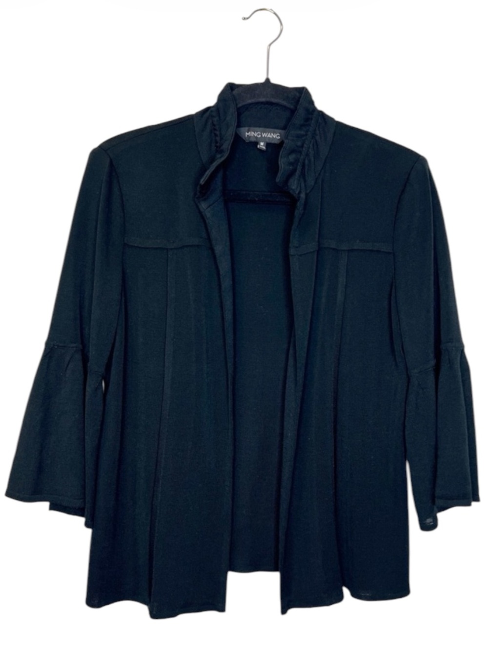 MING WANG Black 3/4 Sleeve Open Front Blazer Jacket size Medium